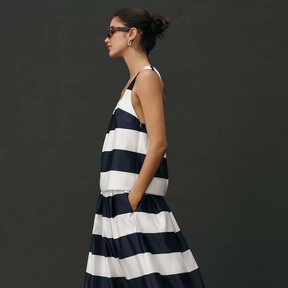 ANTHROPOLOGIE Maeve | Navy Striped Sleeveless Square-Neck Swing Top | NWT - Picture 3 of 13